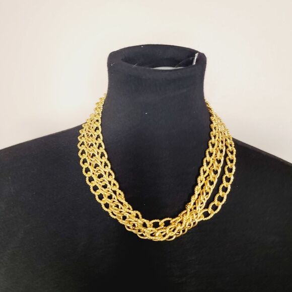 Vintage Triple gold Chunky chain link large Clasp closure Choker Necklace - Picture 2 of 8